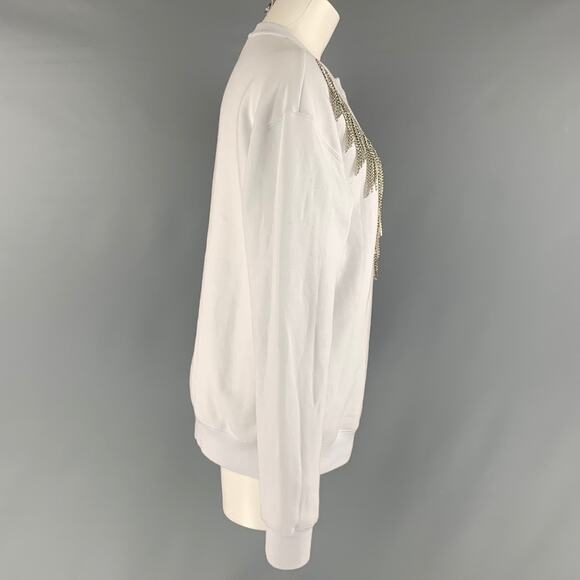 MSGM Size XS White Cotton Rhinestones Crew-Neck Pullover - Picture 3 of 6